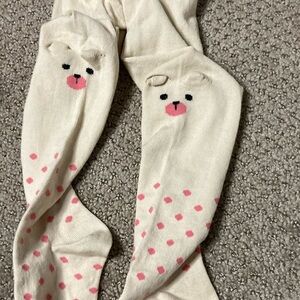 Cream and Pink Kawaii Animal Face Knee-High Socks